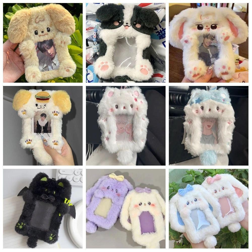 Janelaxe932 Photocard , กระต่าย/สุนัข/แมวกระต่ายหูใหญ่/Border Collie Photo Card Holder, Cute Plush Multifunctional Card Student