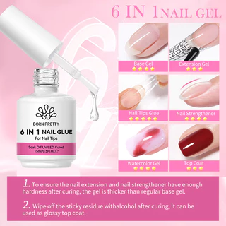 【Local】BORN PRETTY 15g 6 IN 1 Super Top Coat Base Gel No Wipe Top Coat Refilled Package Glossy Long lasting Top Coat Functional Gel Nail Supplies