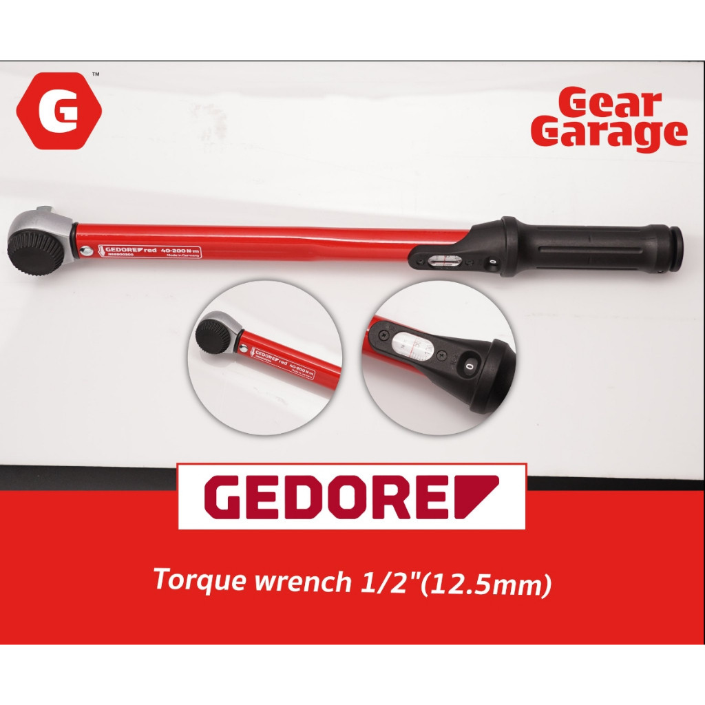 ประเเจปอนด์ 1/2" เเรงบิด 40-200 นิวตันเมตร สําหรับงานถอดล้อรถยนต์  GEDORE NO.R68900200 RED Torque wr
