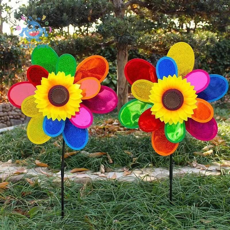 [Snowth] 1 ชิ้นการ์ตูน Pinwheels Double Layer Glitter Sunflower Windmills ของเล่นเด็กกลางแจ้งเด็กเล่นยาวนาน [zkm]