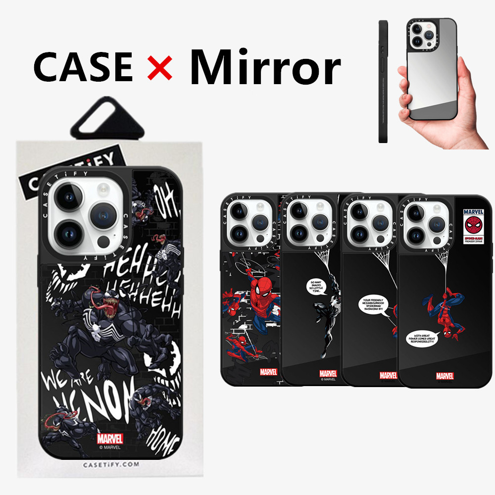 CaseTifg Marvel Spider Man กระจกเคสโทรศัพท์พร้อมกล่องสําหรับ iPhone 11 12 13 14 15 16 Pro Max Plus คุณภาพสูงนุ่มด้านข้างตัวอักษรปกป้องปลอกซิลิโคน Hard PC กันกระแทกปกหลัง