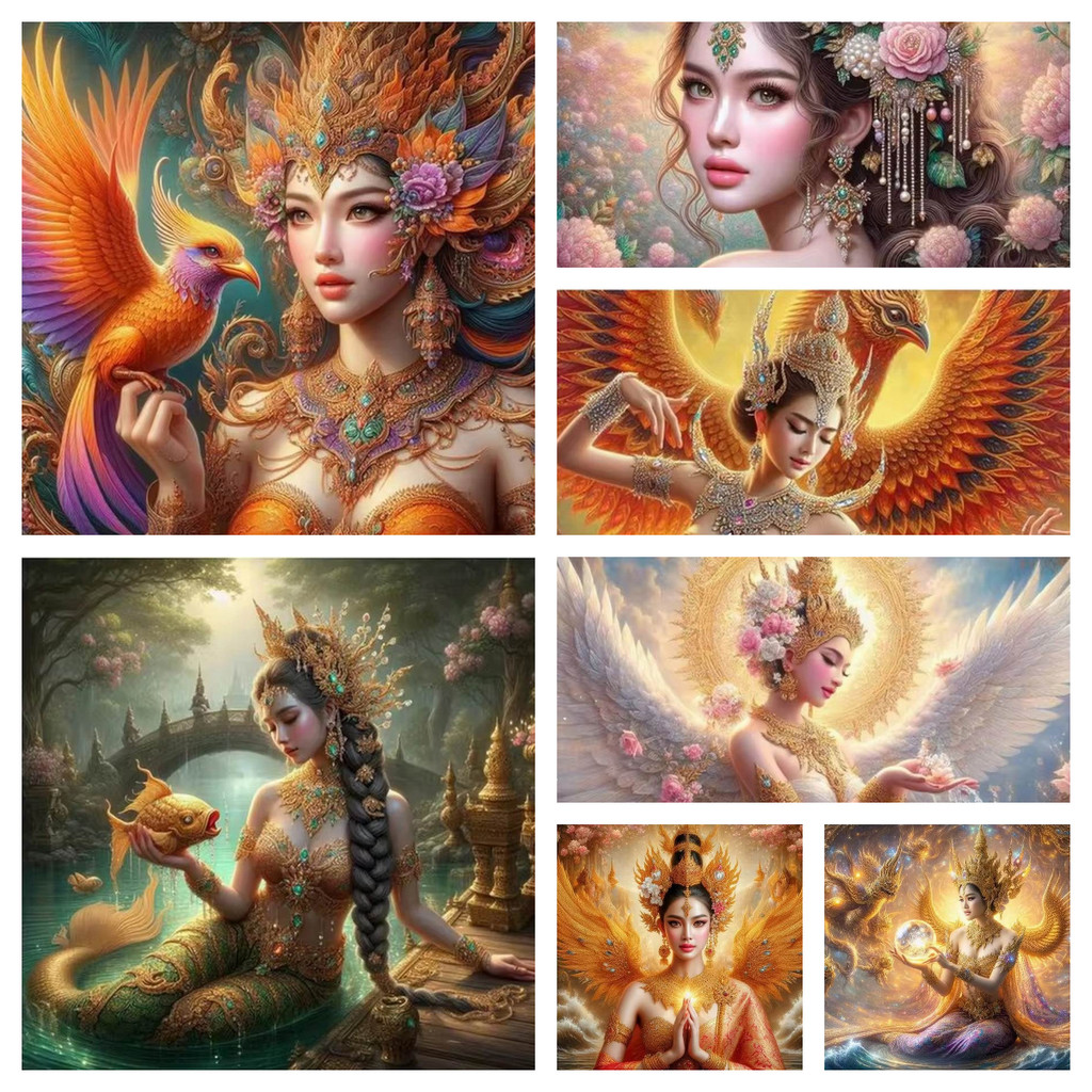 [KS] Phoenix สาว 5d ภาพวาดเพชรเพชรเต็มรูปแบบห้องนั่งเล่น PasteDiamond Cross Stitch ห้องนอนห้องรับประทานอาหารเพชรเย็บปักถักร้อยตกแต่งบ้าน 30x30 ซม./40x40 ซม.