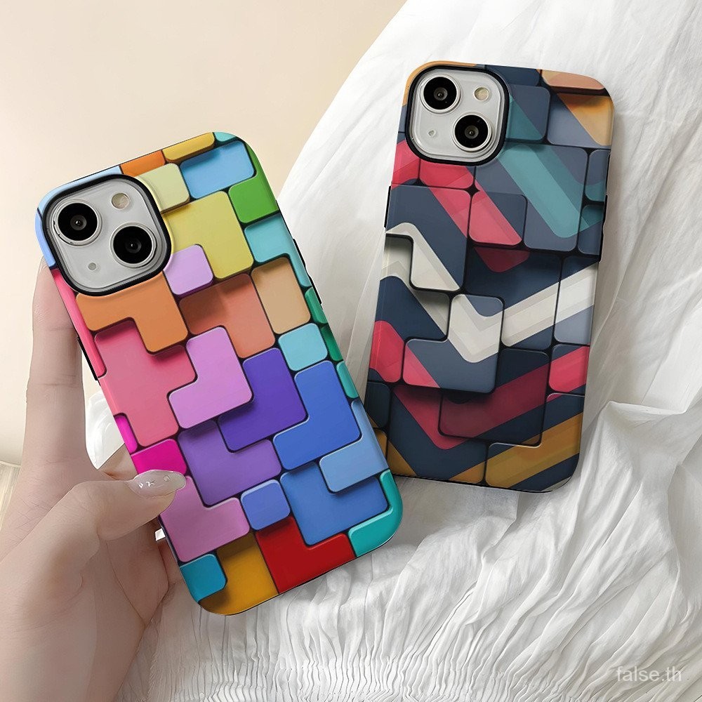 เคสโทรศัพท์มือถือแบบแข็ง สองชั้น ลายเตตริส สําหรับ iPhone 11 12 13 14 15 pro max 13promax 14promax 13pro 14pro 11promax xr x xsmax 2 in 1