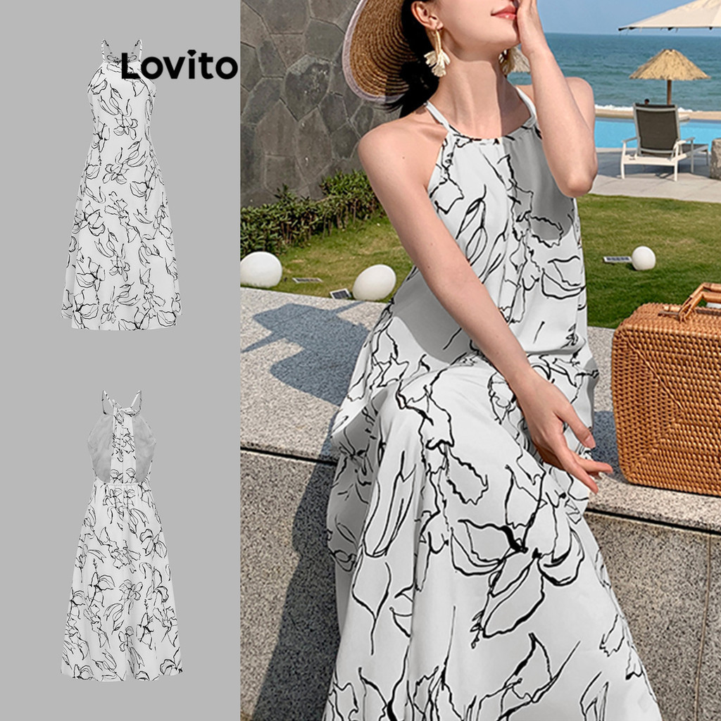 Lovito ชุดเดรส ลายดอกไม้ สไตล์โบโฮ สําหรับผู้หญิง LBA79086