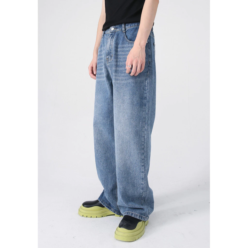 MNO.9 Jeans B414 กางเกงยีนส์ชาย แต่งเฟด(เฉพาะสีฟ้าและสีเทา) เอวสม็อค ขายาวชาย