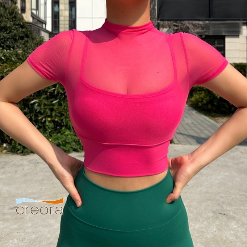 【Yogaheal】เสื้อครอปท็อป ผ้าตาข่าย ระบายอากาศ เซ็กซี่ สําหรับออกกําลังกาย เล่นโยคะ ฟิตเนส