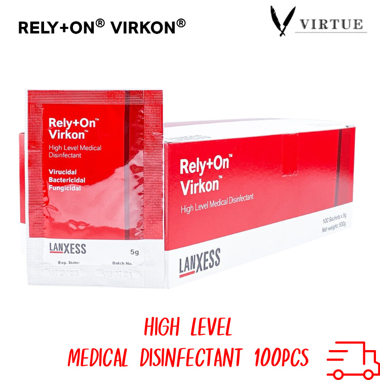 Rely+On Virkon รีไล+ออน เวอร์คอน ผงละลายน้ำ ซองแดง 5 กรัม 100 ซอง [1 กล่อง] Medical Disinfectant ฆ่าเชื้อทางการแพทย์