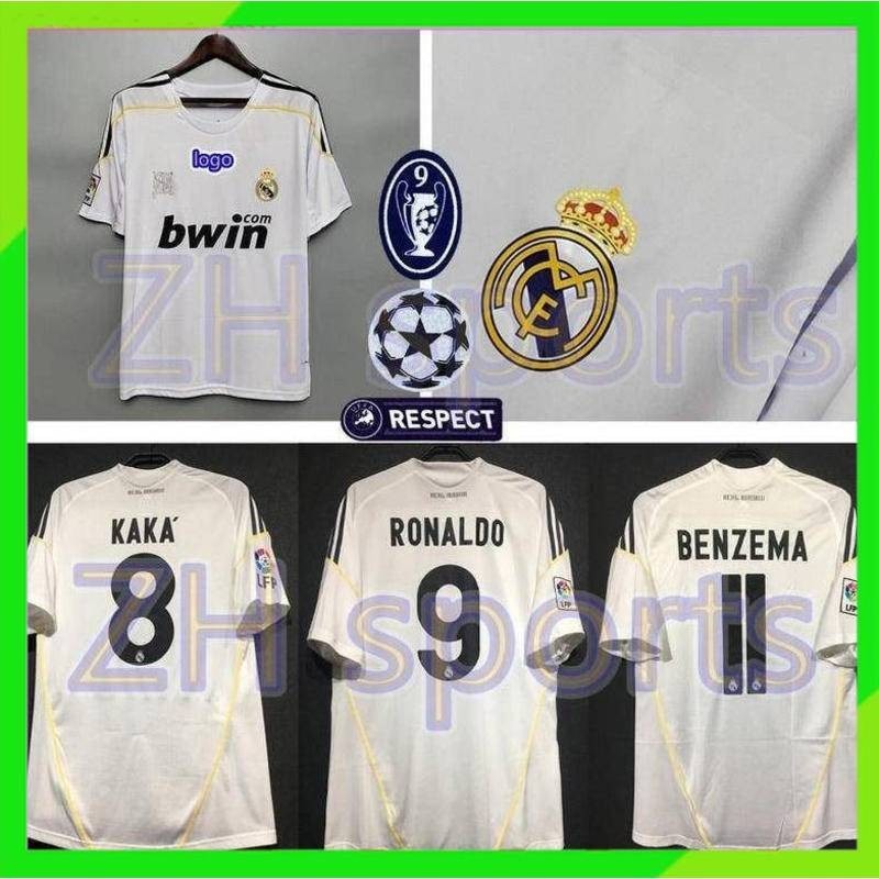 เสื้อกีฬาแขนสั้น ลายทีมฟุตบอล Real Madrid 09-10 KAKA 8 RONALDO 9 BENZEMA 11 2009-2010 ชุดเหย้า