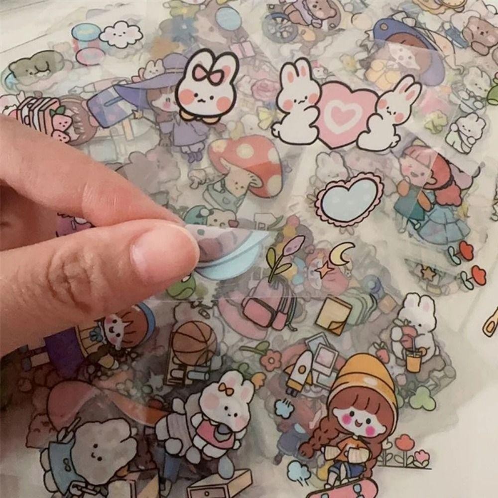 CAJA1 10/20/50Pcs สติกเกอร์ PVC,รูปแบบการ์ตูนน่ารักโปร่งใสโน้ตบุ๊คตกแต่ง,DIYสมุดภาพโทรศัพท์กันน้ําขวดน้ําตกแต่งสําหรับเด็กชายหญิง - รูปที่ 2