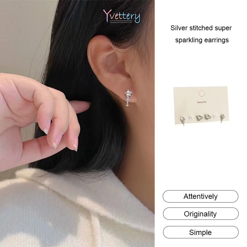 ร้านค้าไทย🌸S925 Silver Stitch ต่างหู Super Glitter ชุดต่างหูสุดหรูสำหรับสุภาพสตรี-yvettery.th