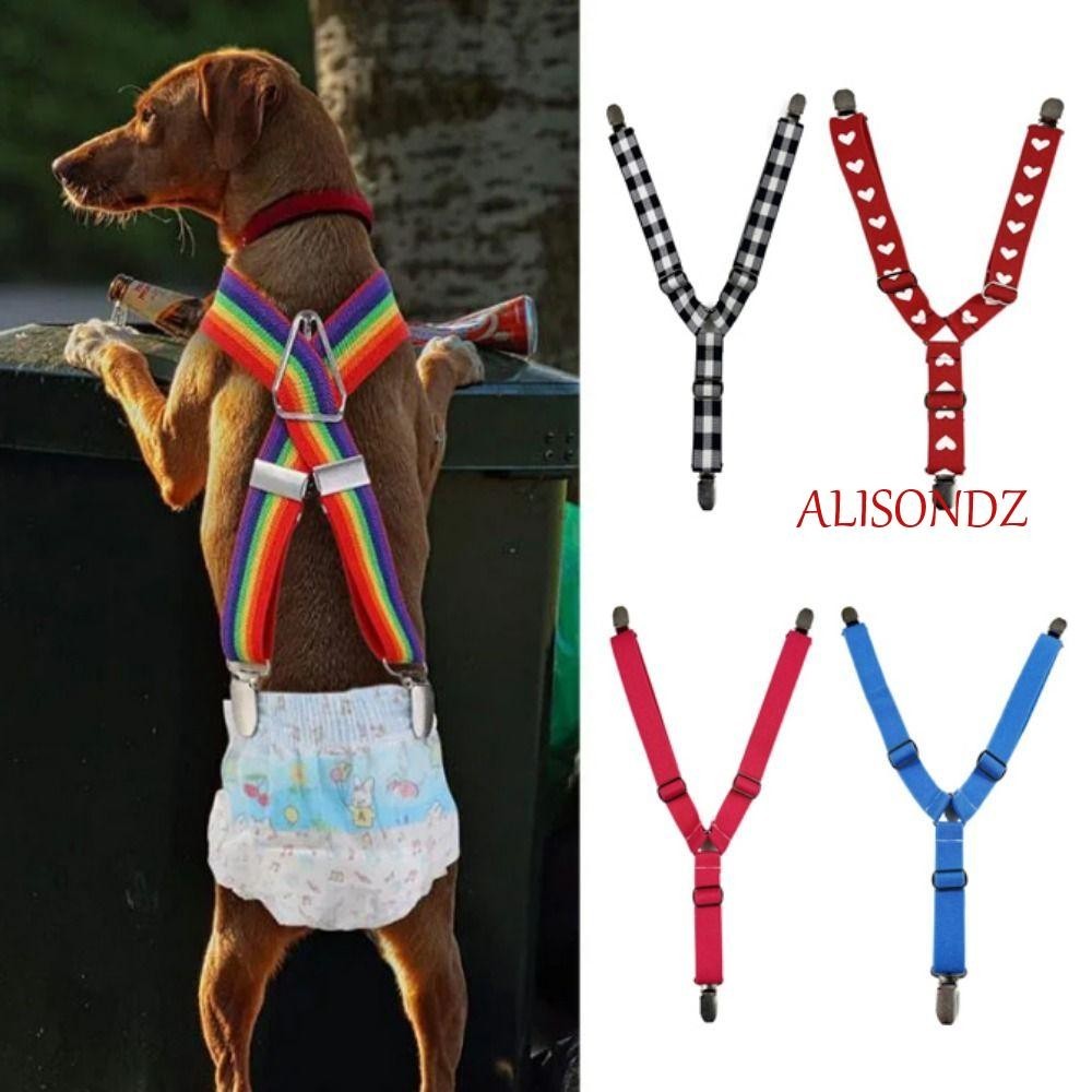 Alisondz สัตว์เลี้ยง สรีรวิทยา สายรัดกางเกง คลิป, สายรัด ยืดหยุ่น ปรับได้ สายรัด ป้องกันการหล่น, สายรัดผ้าอ้อม โพลีเอสเตอร์ ที่มีสีสัน สําหรับสุนัข แขวนผ้าอ้อม ในร่ม / กลางแจ้ง