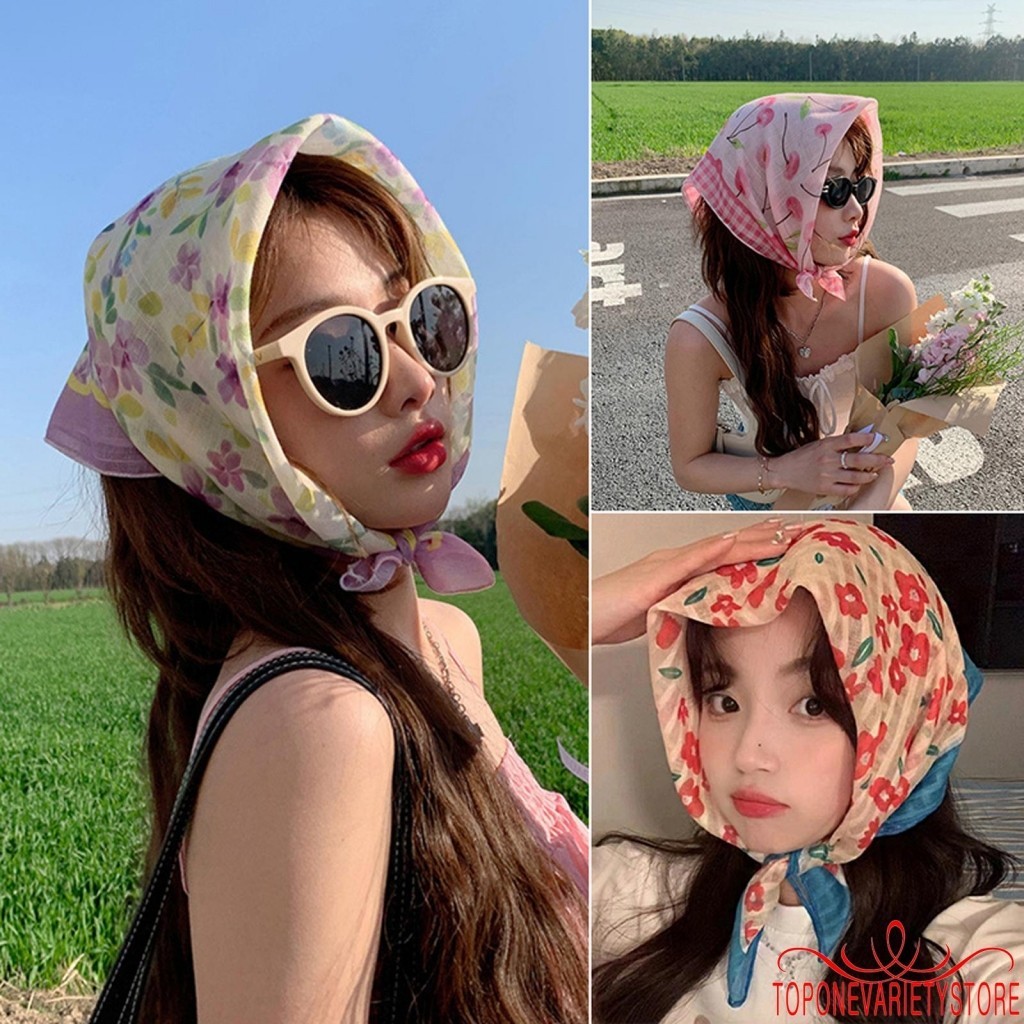 Topone-ผู้หญิงผ้าพันคอผ้าพันคอแฟชั่นดอกไม้พิมพ์ผ้าพันคอผ้าพันคออุปกรณ์เสริมผมผมkerchief