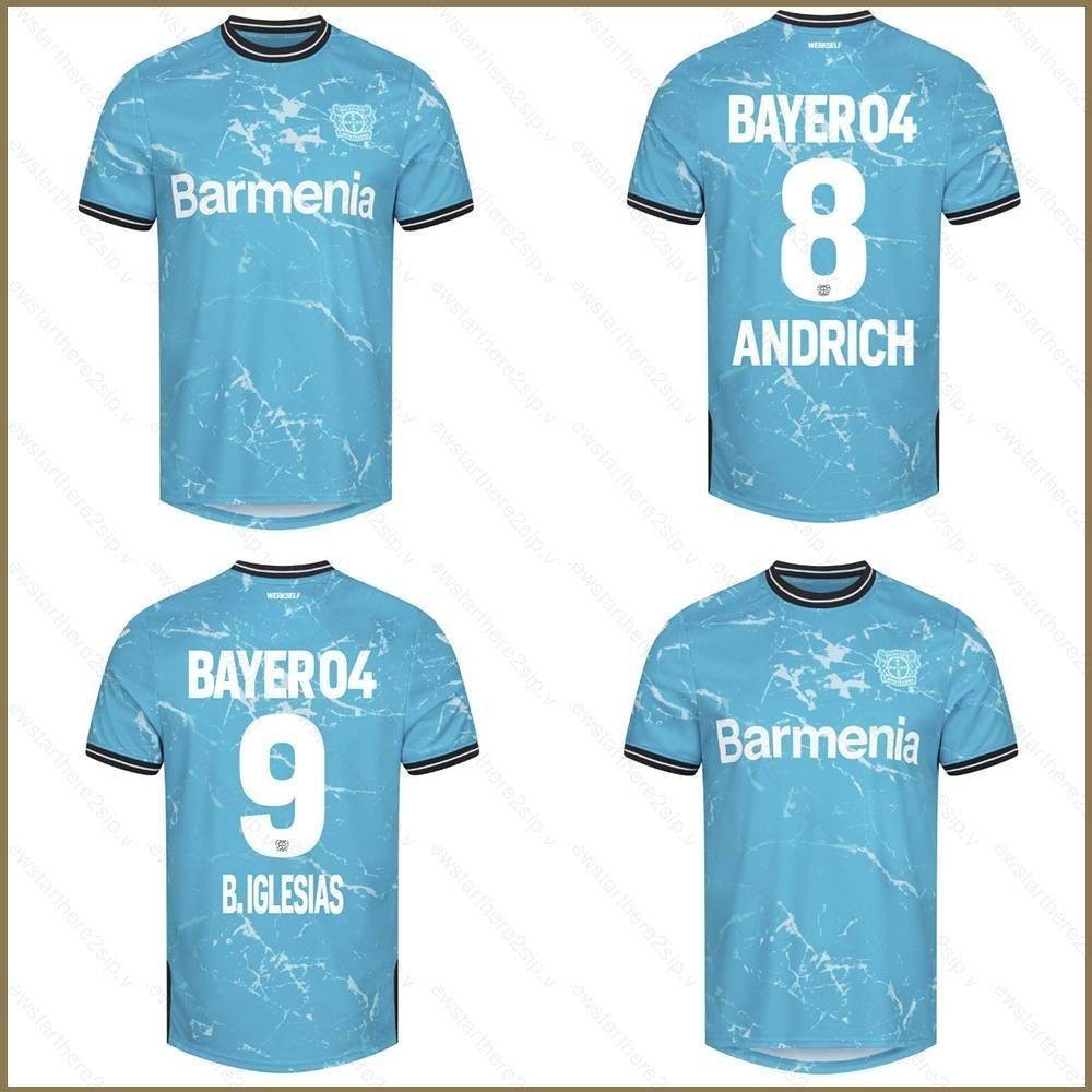 Qy เสื้อยืด ลาย Bundesliga Bayer 04 Leverkusen Andrich Biglesias Alternate jersey พลัสไซซ์ สําหรับเด็ก ผู้ใหญ่ 23-24
