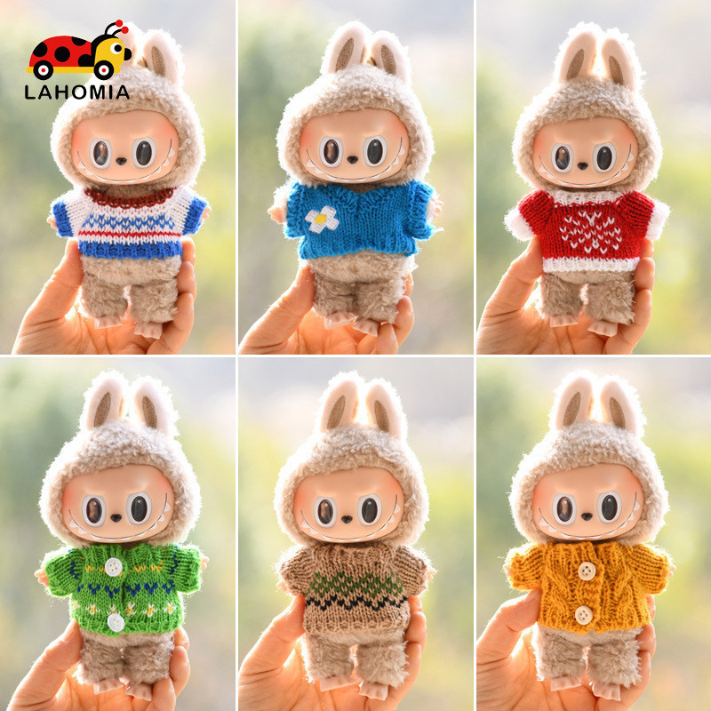 Lahomia เสื้อผ้า Labubu Macaron [ขายเฉพาะเสื้อผ้าเด็ก] พวงกุญแจ ผ้าถักไวนิล 15 ซม. แบบเปลี่ยน สําหรับตุ๊กตา