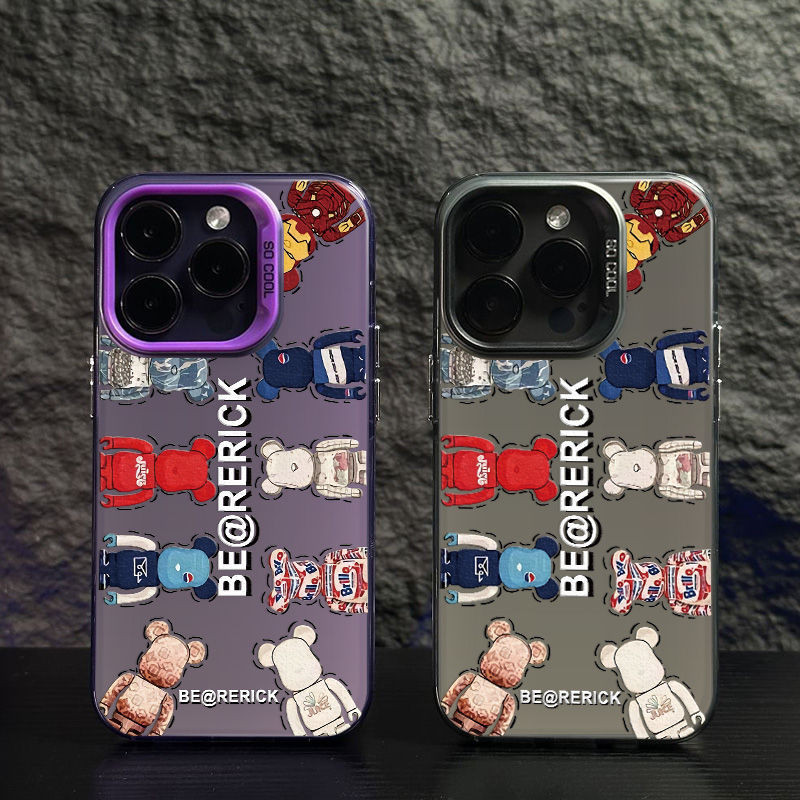 สีเงินดูดีสําหรับ Apple 14/13/12 เคสโทรศัพท์ X Frosted Xsmax 15/16promax อินเทรนด์หมีรุนแรงชื่อร่วม
