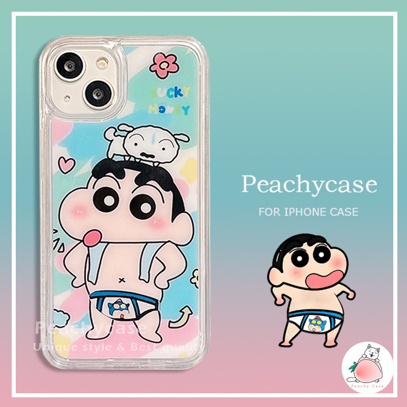 เคสโทรศัพท์มือถืออะคริลิค แบบแข็ง กันกระแทก ลายการ์ตูนชินจัง มีทรายไหล สําหรับ iPhone 15 14 13 12 Pro Max 11 15promax