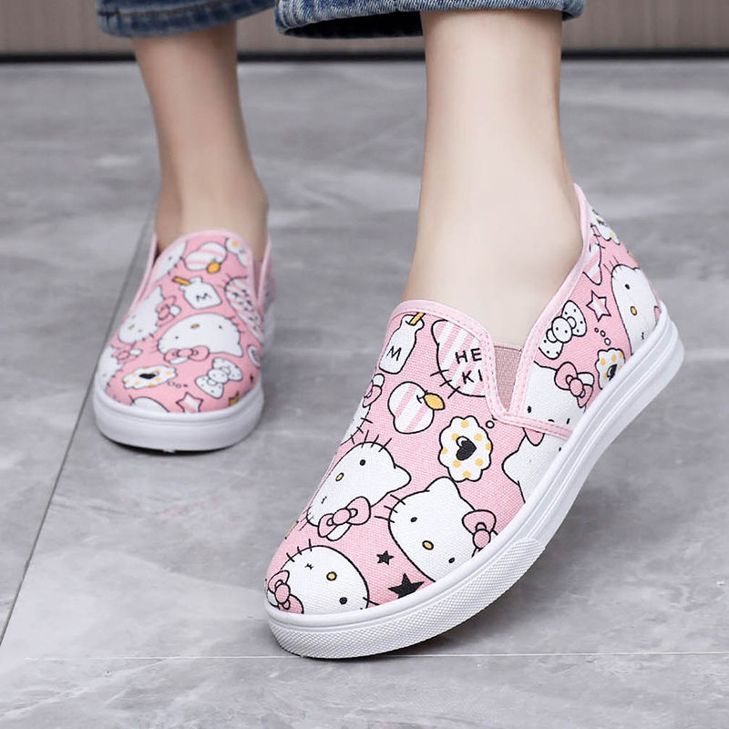 Featured Hot Sale#Graffiti Canvas Shoes Women's Korean-Style Low-Top Cute Comfortable Breathable Cartoon Casual Shoes Women's Slip-on Student Board Shoes Women4.23LNN