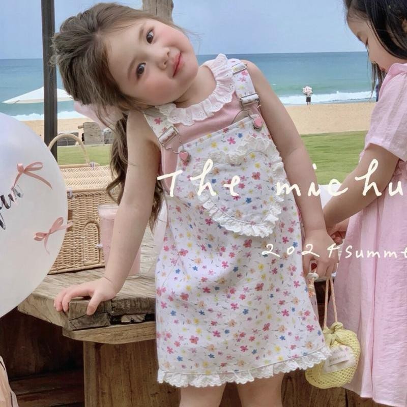 สาว 2024 ฤดูร ้ อนกระโปรงเด ็ กสาวน ่ ารักผ ้ าฝ ้ ายแท ้ ชั ้ น Tank Top Love พิมพ ์ เสื ้ อกล ้ ามชุด