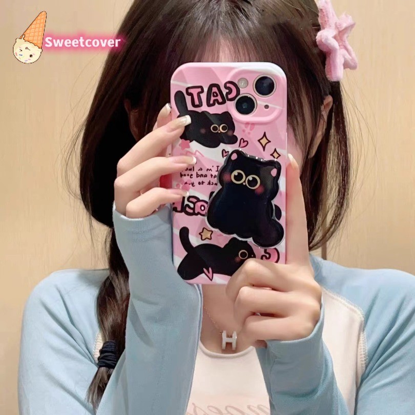 Iphone 15 14 13 12 11 Pro Max X Xr Xs Max 7 8 Plus SE2020 เคสโทรศัพท ์ Ins สดการ ์ ตูนแมวน ่ ารัก +Stand ฝาครอบนุ ่ ม