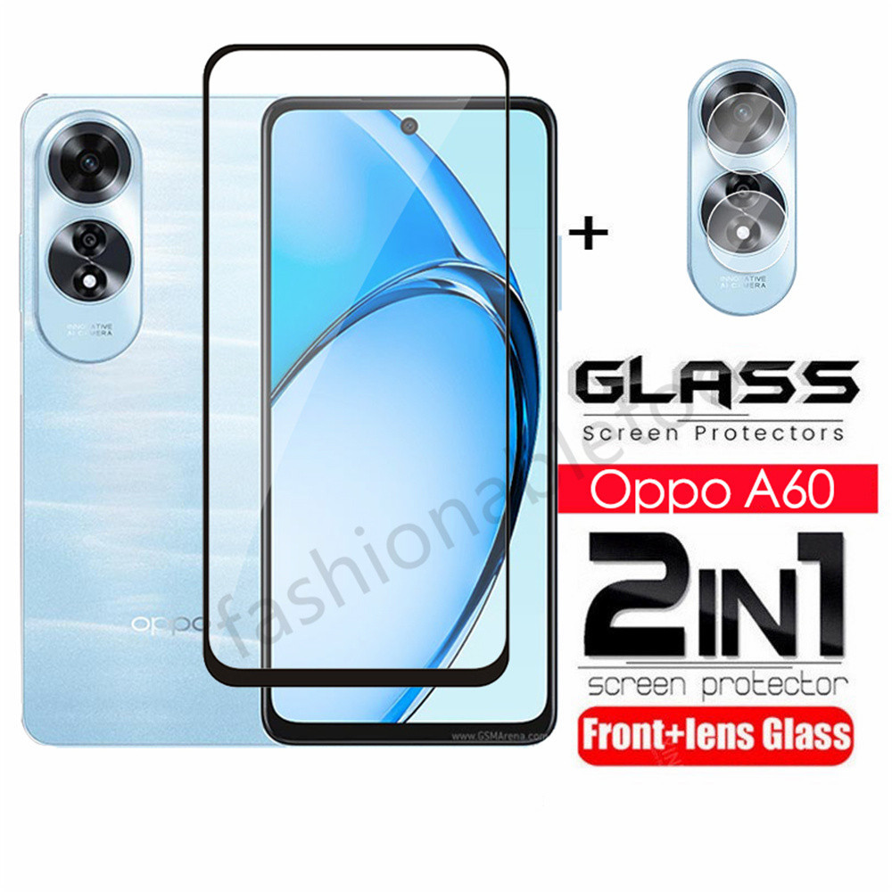 2 in 1 ป้องกันหน้าจอฟิล์มกระจกนิรภัยสําหรับ Oppo A60 60 OppoA60 CPH2631 4G 2024 ป้องกันกล้องกลับเลนส์แก้วคลุมทั้งหมดฟิล์มด้านหน้า