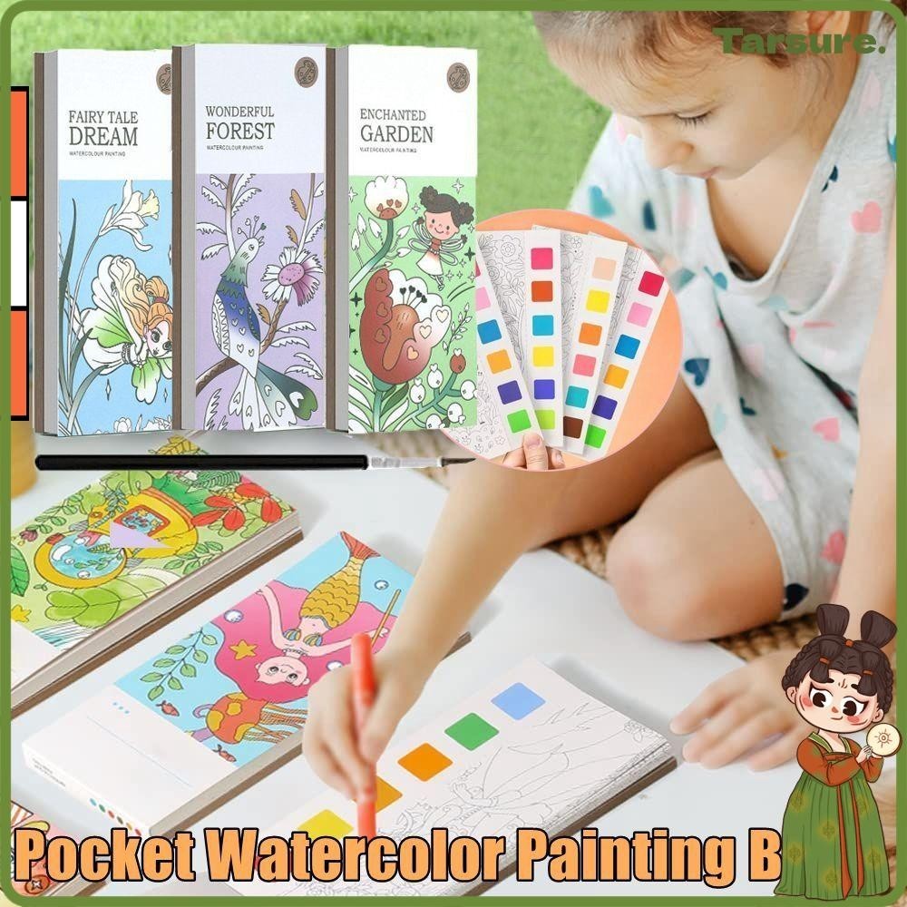 2022 NEW Pocket Watercolor Painting Book DIY Coloring Books With Brush Bookmark Gift For Kids Toddlers Art Painting Supplies