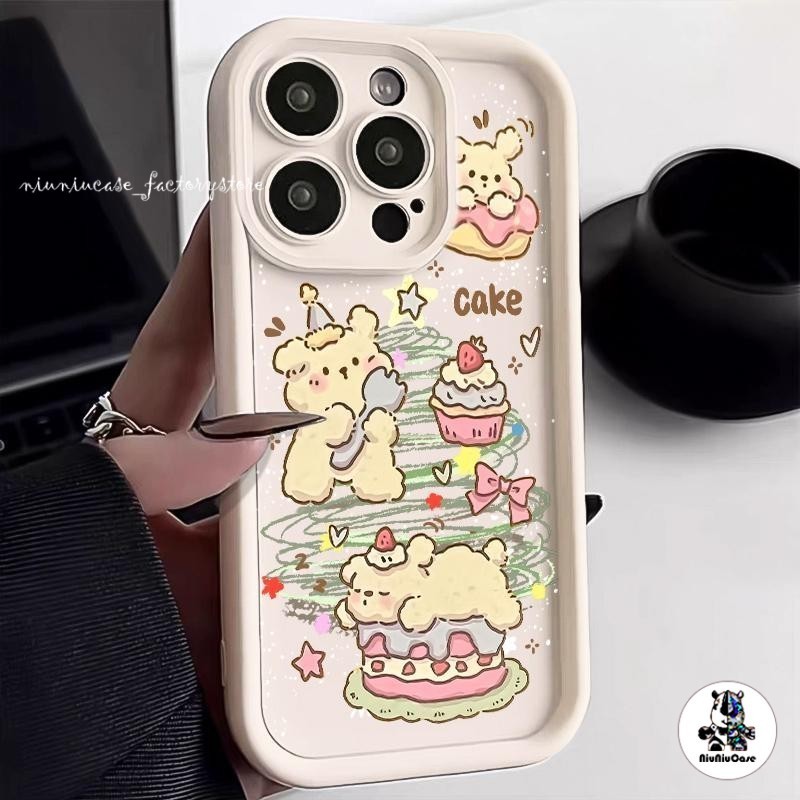 สำหรับ Vivo Y17s Y16 Y35 Y02 Y20 Y17 Y27 Y51 Y21 Y22 V25 การ์ตูนต้นคริสต์มาสเค้กหมีน้อยรูปแบบนุ่มกรณีซิลิโคนโทรศัพท์