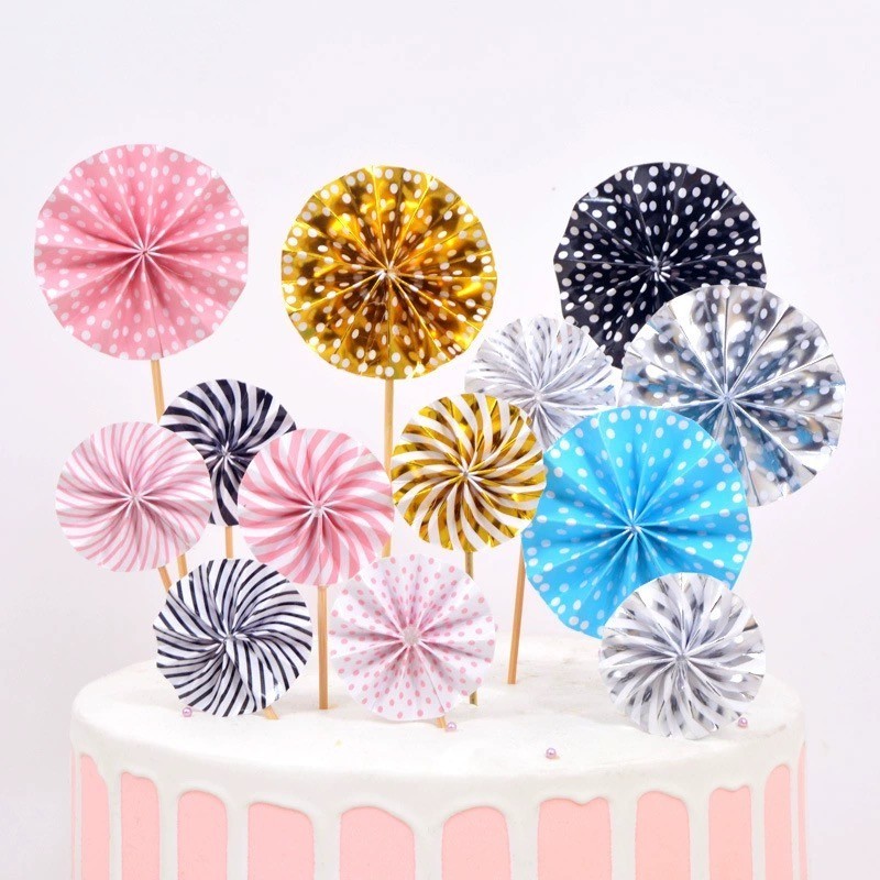 4pcs/พัดลมพับเบเกอรี ่ เค ้ กตกแต ่ งMulticolor Miniกระดาษพัดลมดอกไม ้ ดอกทานตะวันเค ้ กตกแต ่ งหมวกวันเกิดพรรคขนมหวานตารางตกแต ่ งเบเกอรี ่ อุปกรณ ์