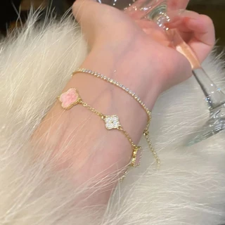 สร้อยข้อมือ ทอง 18K ประดับเพทาย ลายดอกไม้ ขนาดเล็ก หรูหรา เรียบง่าย สําหรับผู้หญิง