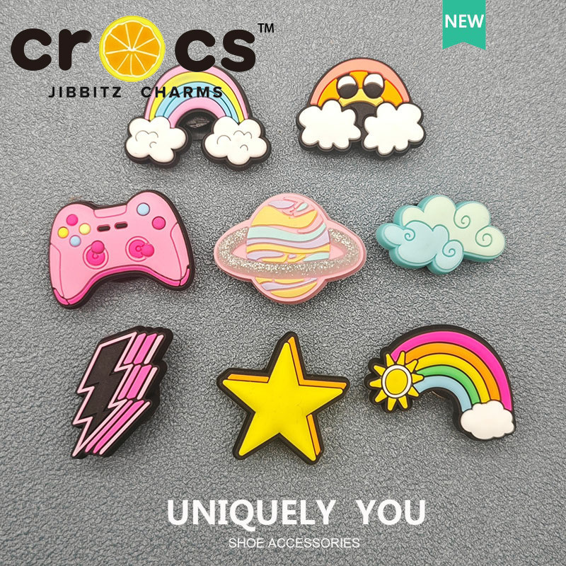 jibbitz crocs แท้ กระดุมรองเท้า charm Rainbow Planet Lightning การ ์ ตูนสีชมพูสาวรองเท ้ าอุปกรณ ์ เสริม