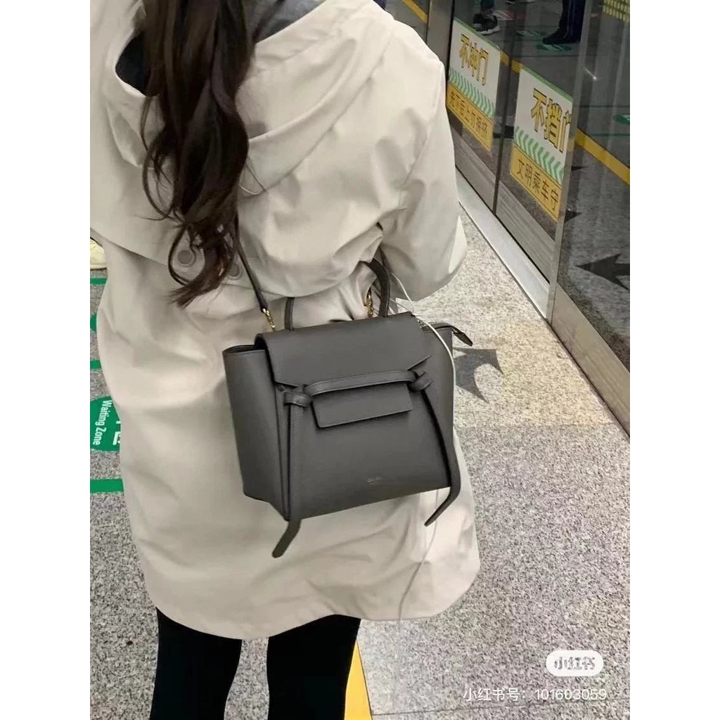 1v [ระยะทาง ] Celine/Classic Belt bag nano Lychee Pattern Mullet bag Shoulder Crossbody Portable Female bag Female