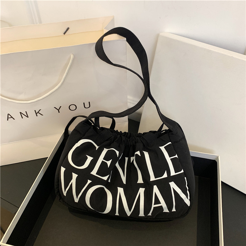 Gentlewoman กระเป๋าสะพายไหล่ ผ้าฝ้าย พิมพ์ลายตัวอักษร จุของได้เยอะ แฟชั่นสําหรับสตรี