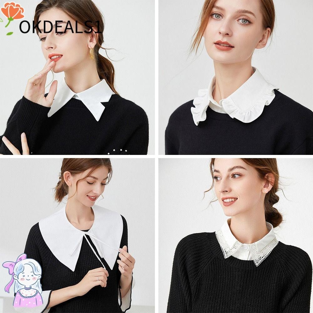 Dealshop เสื้อเชิ้ตแฟชั่น คอปกปลอม ผ้าชีฟอง ผ้าฝ้าย ถอดออกได้