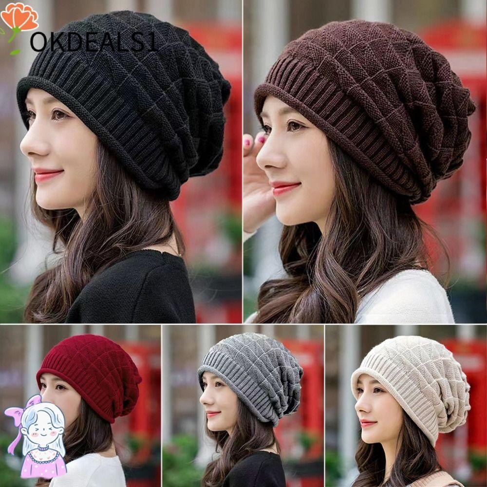Dealshop หมวกบีนนี่ ผ้าวูลถัก แบบหนา โอเวอร์ไซซ์ สีพื้น ให้ความอบอุ่น แฟชั่น สําหรับขับขี่กลางแจ้ง