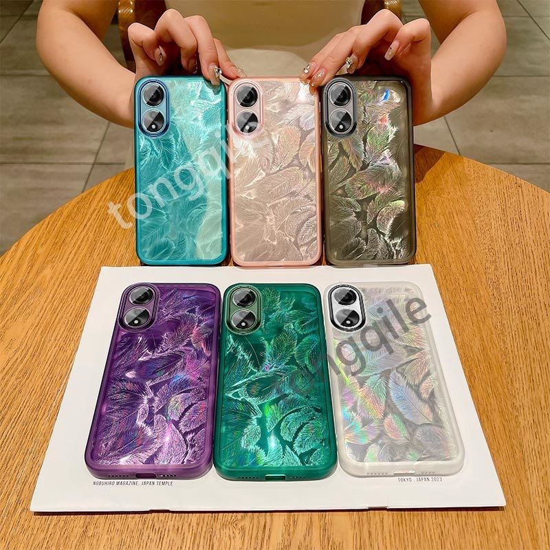 สําหรับ OPPO A6 Pro 5G 4G A6Pro 2025 เคสโทรศัพท์ฝาหลัง Glitter Soft TPU ซิลิโคน Bling Feather รูปแบบกันชนกันกระแทกเลนส์กล้องป้องกัน ราคา ถูกที่สุด ดีลบีเคเค แกลเลอรีภาพที่ 2