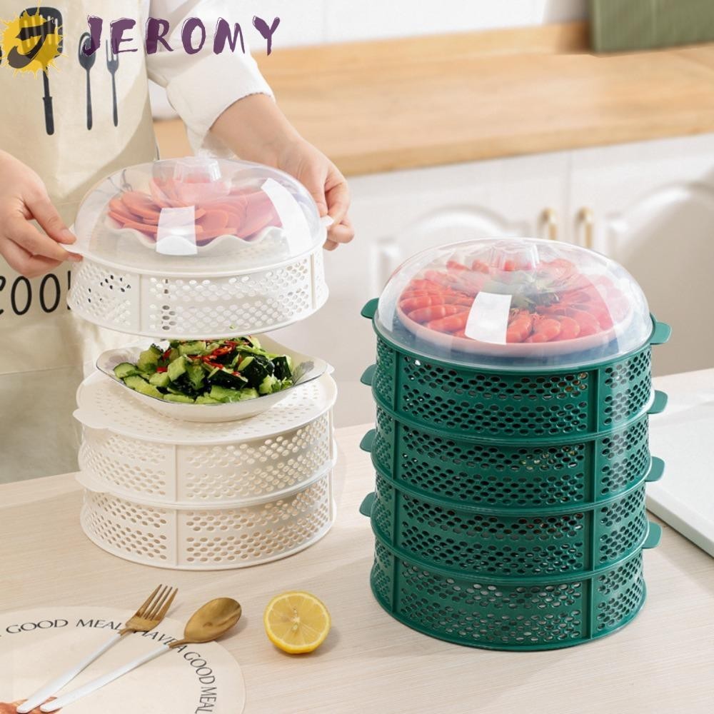 Jeromy ฝาครอบผักหลายชั้น, ฝาครอบจานวางซ้อนกันได้กลวง, เครื่องมือห้องครัวระบายอากาศรอบ Anti-Fly กล่องป้องกันอาหารชาม