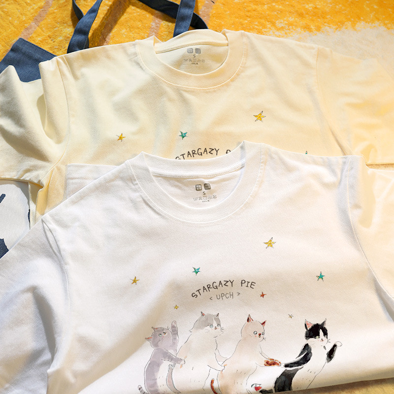 （จัดส่งตลอด 24 ชั่วโมง）Angle Official  เสื้อยืดแขนสั้น พิมพ์ลายการ์ตูนน่ารัก ทรงหลวม แฟชั่นฤดูร้อน