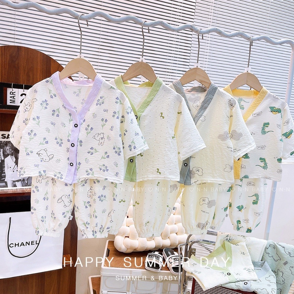 ใหม่ ชุดนอนเด็ก เสื้อผ้าเด็ก ชุดนอนเสื้อคาร์ดิแกน+กางเกง ปลายขาจั๊ม พิมพ์ลายน่ารักๆ