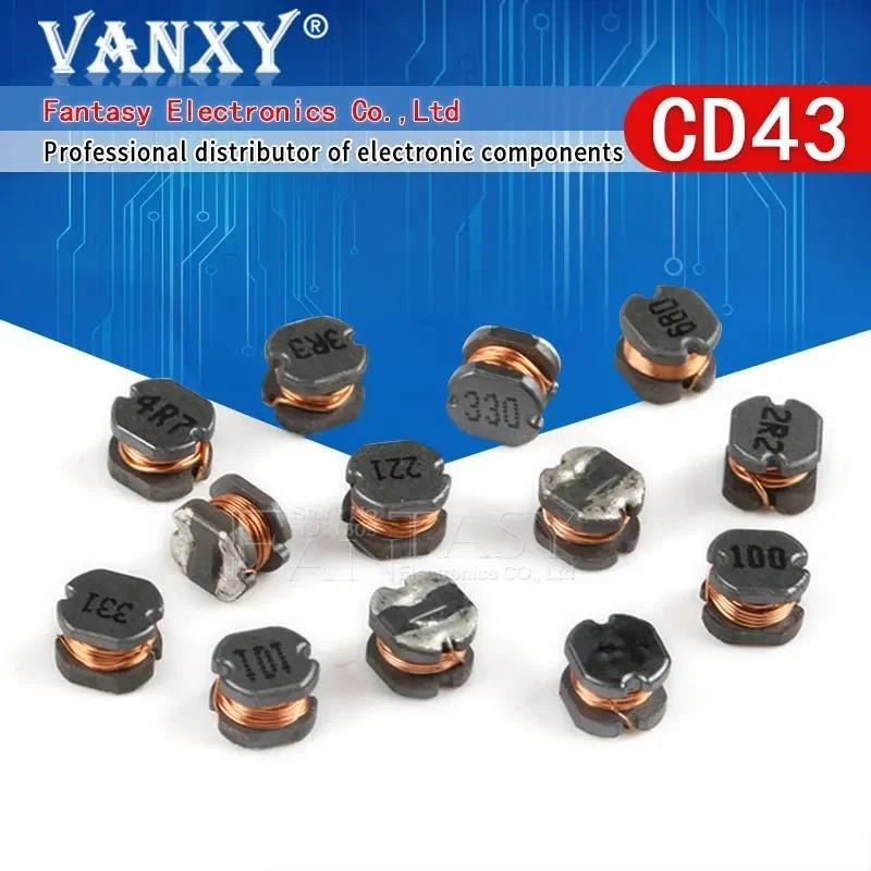 20pcs CD43 SMD Power Inductor 1 1.5 2.2 3.3 4.7 6.8 10 15 22 33 47 68 UH 1R0 1R5 2R2 3R3 4R7 6R8 100