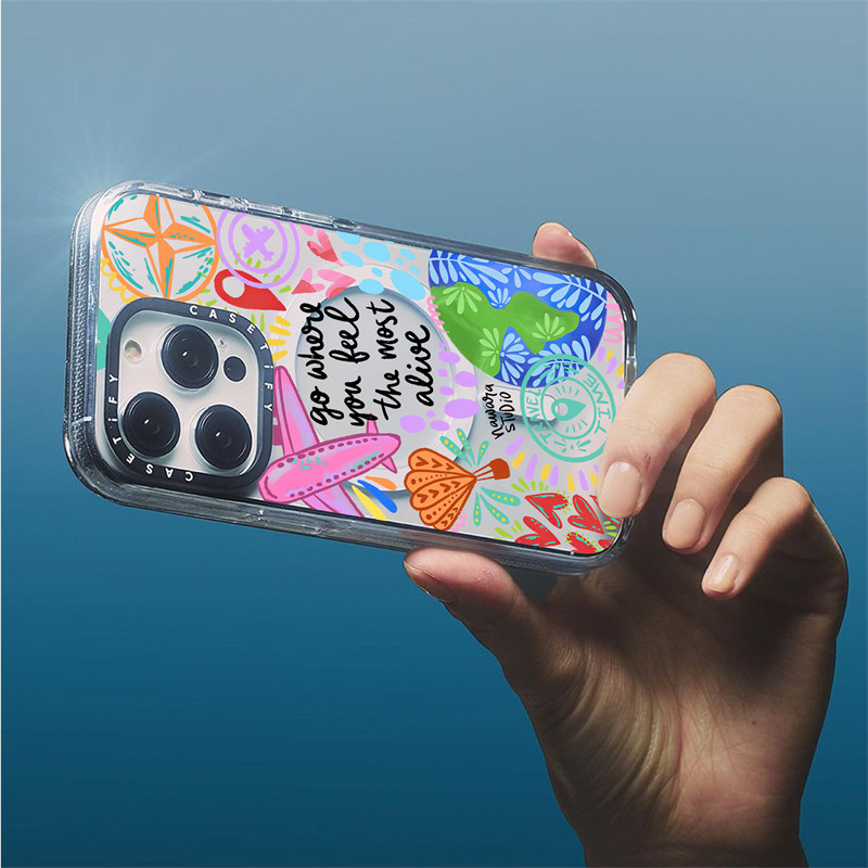 Casetify X Travel Time Magnetic ดูดอะคริลิคใสด ้ านหลัง TPU Edge Case Sideband ตัวอักษรเคสโทรศัพท ์ Impact Case สําหรับ Apple IPhone 13 14 15 Pro Max