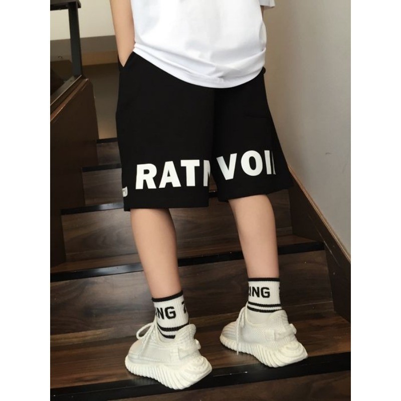Boy Shorts(14y) กางเกงขาสั้นผ้าฝ้ายเด็กชายพิมพ์สไตล์เกาหลีแฟชั่นสไตล์สตรีทวัยรุ่นกางเกงขาสั้นหลวม