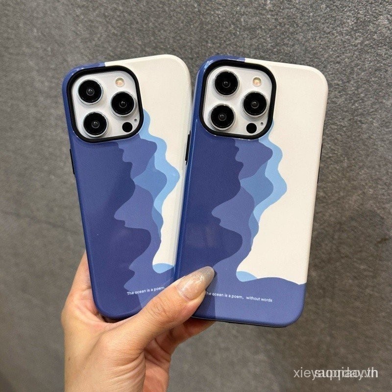 Creative Art Blue Hill สองในหนึ ่ งเดียวเปลือกโทรศัพท ์ มือถือสําหรับ iPhone appliques iPhone 13 14 Pro Max สองชั ้ น 15 plus XR 8 plus XR 7 plus เปลือกแข ็ ง XS Max 12 Pro Max 11 ซิลิโคน cas