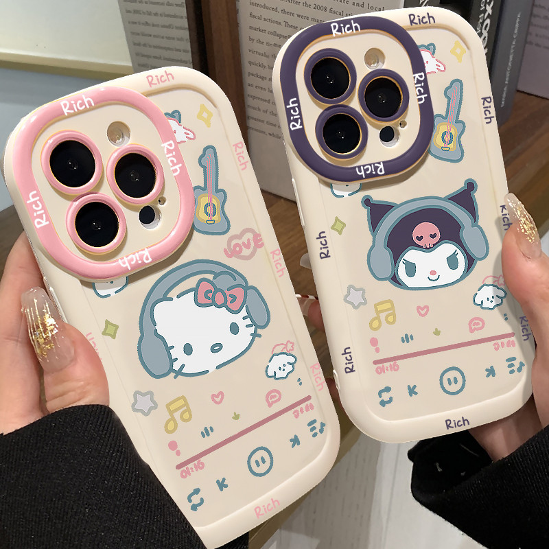 เหมาะสําหรับ iPhone 11 12 Pro Max X XR XS Max SE 7 Plus 8 Plus iPhone 13 Pro Max 14 15 Pro Max หูฟัง Katie Kuromi น่ารักการ์ตูนเคสโทรศัพท์นุ่ม