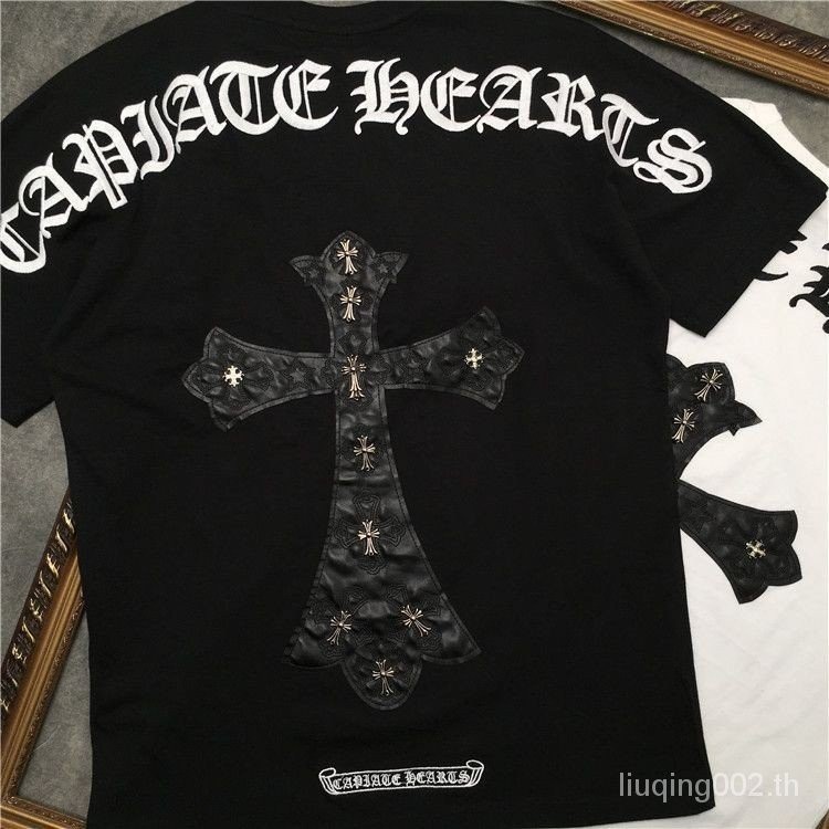 Cy _ Chrome hearts2024 อุตสาหกรรมหนักฤดูร ้ อนใหม ่ สามมิติเย ็ บปักถักร ้ อยเสื ้ อยืดผู ้ ชายผู ้ หญิงหลวมขนาด L