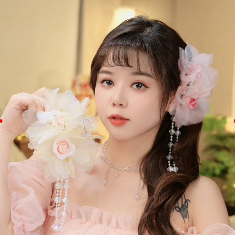 Super Fairy คริสตัลพู่คว้าคลิปตาข่าย Rose กิ๊บติดผมหญิงปริมาณผม Shark คลิปด้านหลังหัวแผ่นคลิปผม Hairpin สไตล์ใหม่ Pure Desire สไตล์ Classy All-Match อุปกรณ์เสริมผม Wholesal