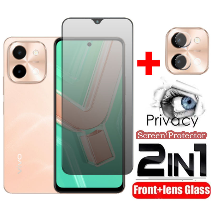 2in1 3D ตัวป้องกันหน้าจอความเป็นส่วนตัวสําหรับ VIVO Y28 4G VIVOY28 Y 28 2024 Anti-Spy คลุมทั้งหมดกระจกนิรภัยกล้องเลนส์ฟิล์ม Class