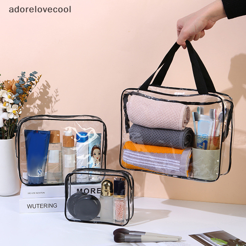Adth โปร่งใสกระเป๋าเครื่องสําอาง PVC ผู้หญิงซิปแต่งหน้ากระเป๋าความงาม Travel Make Up Organizer Storage Bath Toiletry ล้างกระเป๋า Martijn