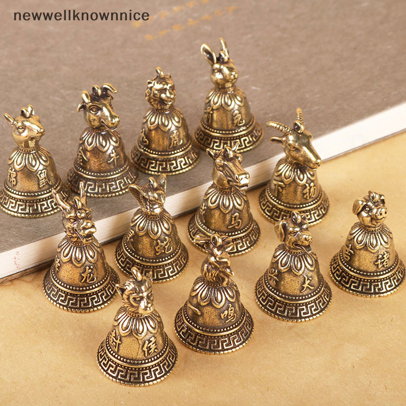 Newwellknownnice ทองเหลืองจีน 12 Zodiac สัตว์หัว Bell พวงกุญแจจี้เครื่องประดับ Vintage ทองแดง Feng Shui พวงกุญแจรถแขวนพวงกุญแจของขวัญ TH