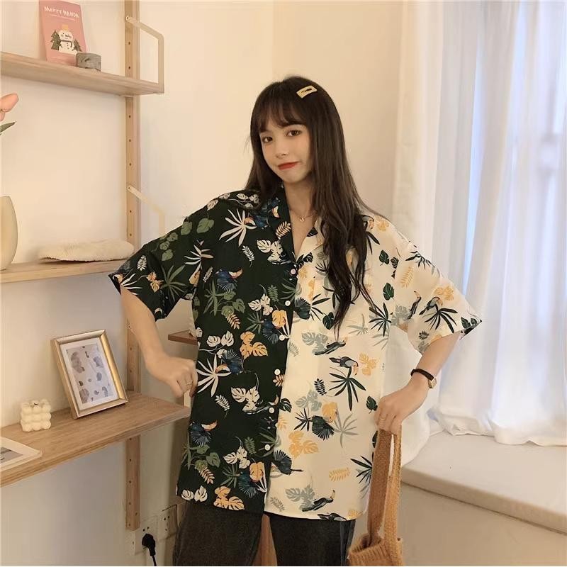 🌻Lune_Grace🌻เสื้อเชิ้ตลายดอกแขนสั้น ฮาวาย ใส่ได้ทั้งชายและหญิง ผ้าใส่สบาย