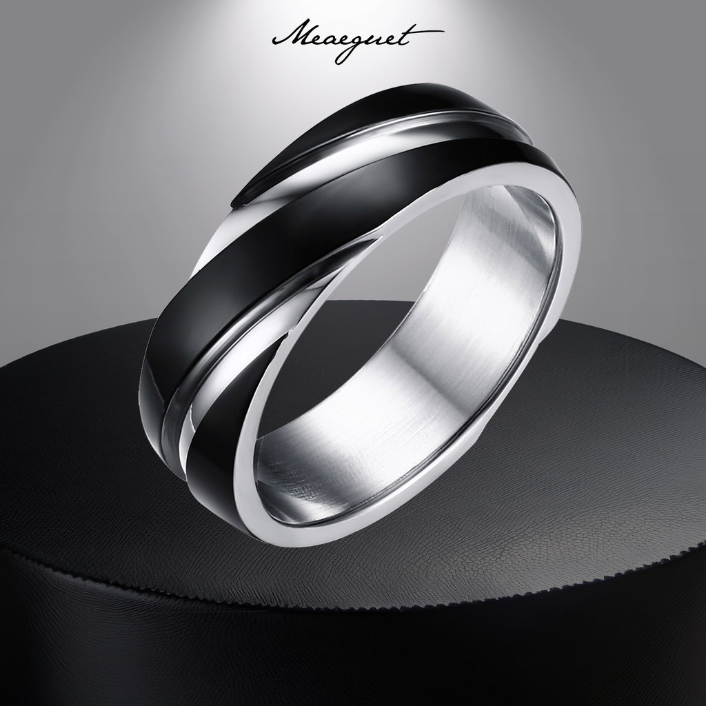 Meaeguet Punk Vintage Black Statement Rings for Men, Stainless Steel Finger Hip Hop Rings Jewelry
