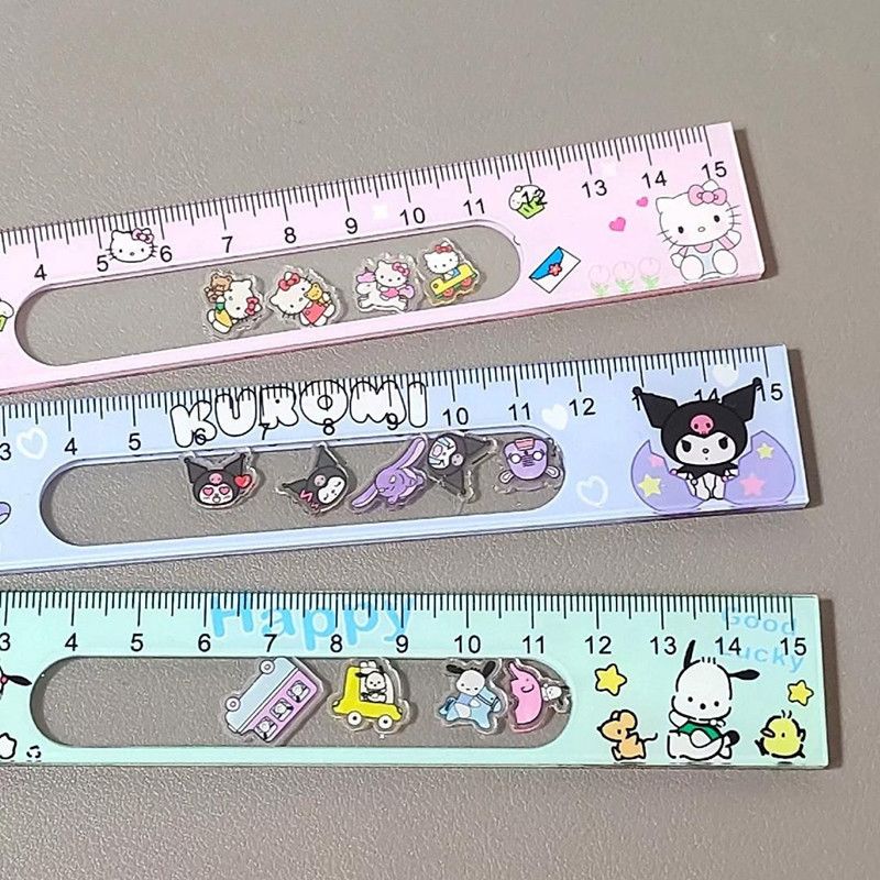 SANRIO 15 ซม.Sanrio บุ๊คมาร์คไม้บรรทัด Kuromi เครื่องเขียนการ์ตูน Hello Kitty My Melody Creative Kawaii นักเรียนโรงเรียนขนาดอุปกรณ์